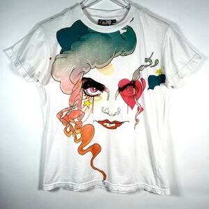 enf Women's Graphic Short Sleeves Tee Sz M White Cotton Artist Artsy *Read